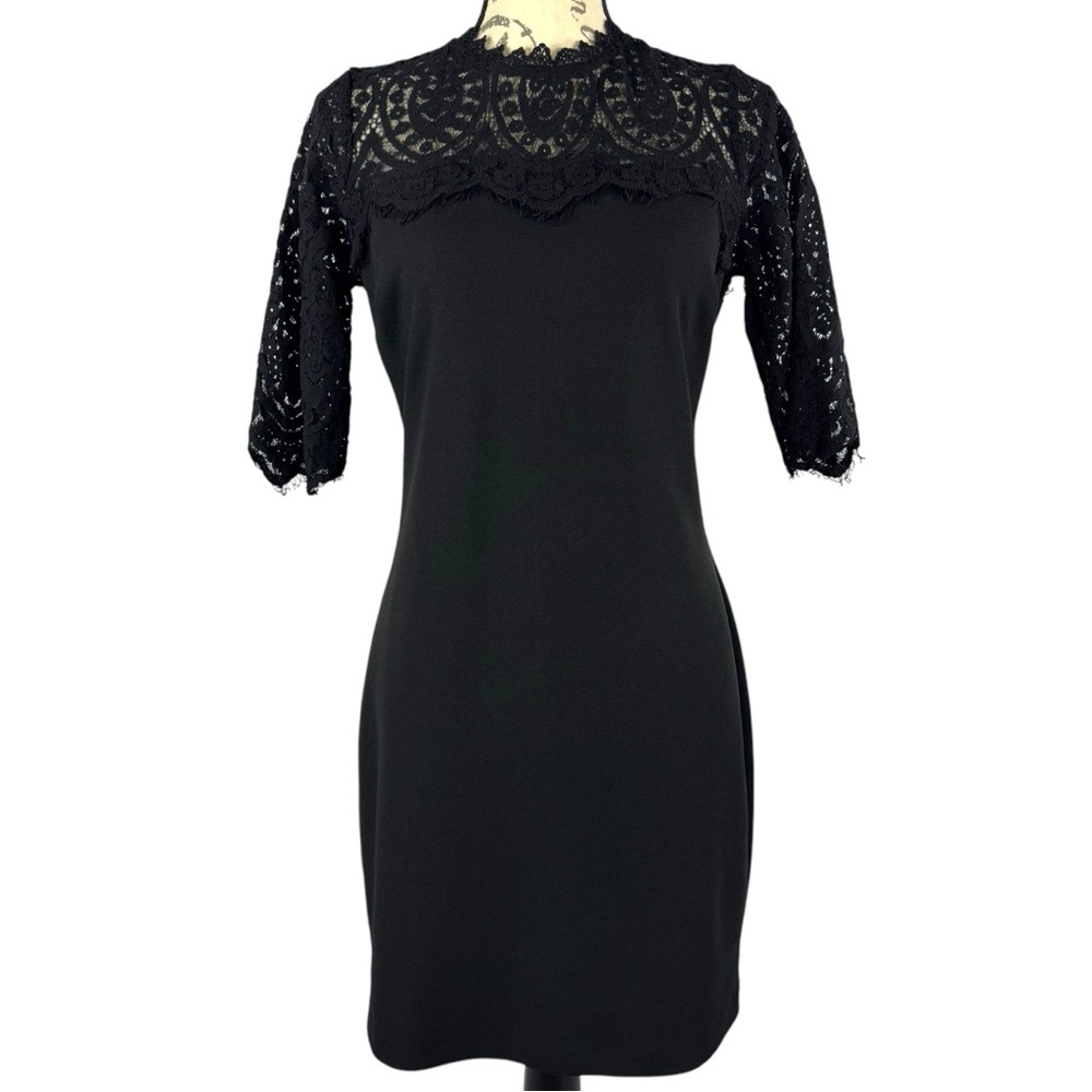 Kensie Womens Black Mini Dress With Lace Trim Detail